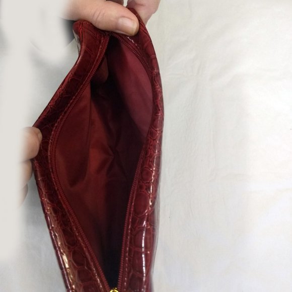 Estee Lauder Crocodile Pattern-Burgundy/Black Makeup Bag - Picture 5 of 8
